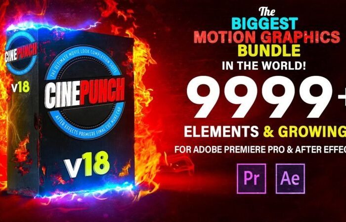 CINEPUNCH BUNDLE v18 – Premiere Transitions I Color Looks I Sound FX I 9999+ Elements